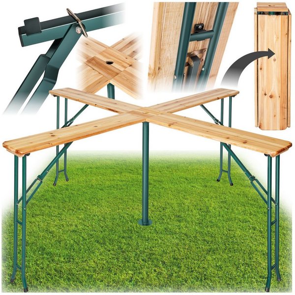 tectake Stehtisch Partytisch, 241 x 241 x 103 cm klappbar und standfest (Bartisch Quattro, 1-St., in braun), Holzlackierung mit Klarlack, inkl. Sonnenschirmhalt