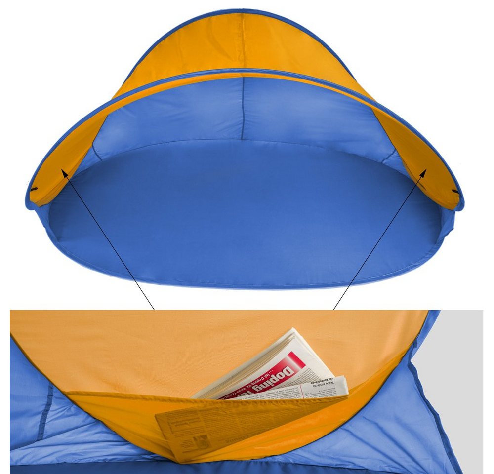 tectake Strandmuschel Pop-Up Strandmuschel, 220 x 120 x 100 cm selbstaufbauend, Personen: 2 (Strandzelt Jasmin, Inkl. Zubehör und Tragetasche in blau/orange), F – Bild 3 von 4