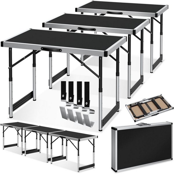 tectake Tapeziertisch 3er Set Tapetentisch klappbar, 300 x 60 x 73 - 94 cm (Mehrzwecktische, 3-St., in schwarz), 4-fach höhenverstellbar, mit Kantenschutz und T