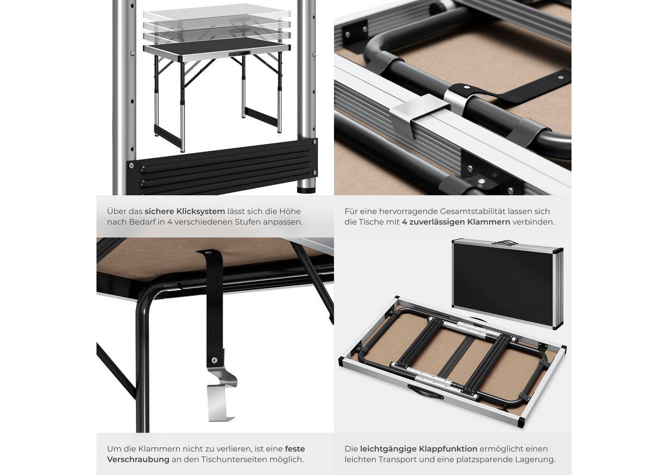 tectake Tapeziertisch 3er Set Tapetentisch klappbar, 300 x 60 x 73 - 94 cm (Mehrzwecktische, 3-St., in schwarz), 4-fach höhenverstellbar, mit Kantenschutz und T – Bild 5 von 5