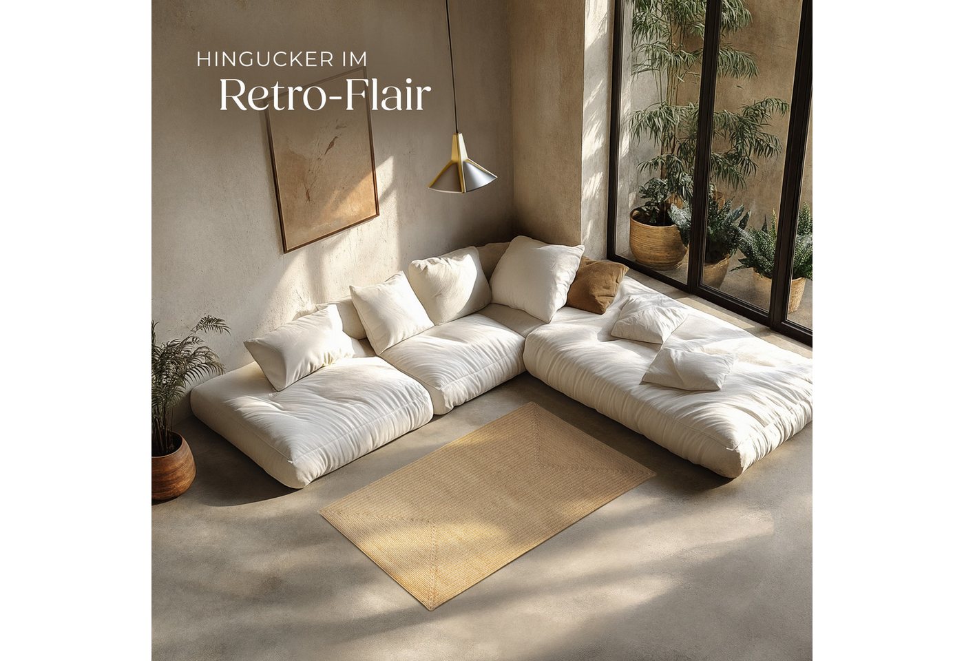 tectake Teppich Geflochtene Wohnmatte Boho aus Jute, 150x80 cm, indoor & outdoor, Rechteck, Höhe: 0,50 mm, Strapazierfähig, formstabil und vielseitig einsetzbar – Bild 2 von 5