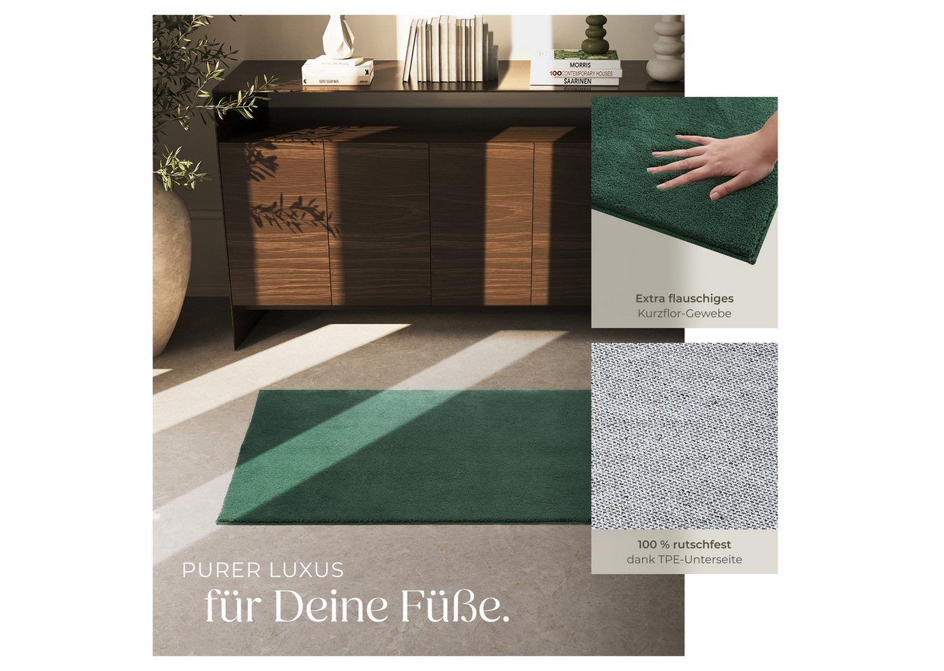 tectake Teppich Kurzflorteppich mit flauschiger Oberfläche, allergikerfreundlich, Rechteck, Höhe: 1,50 mm, strapazierfähig, pflegeleicht, waschbar, rutschfeste  – Bild 3 von 5