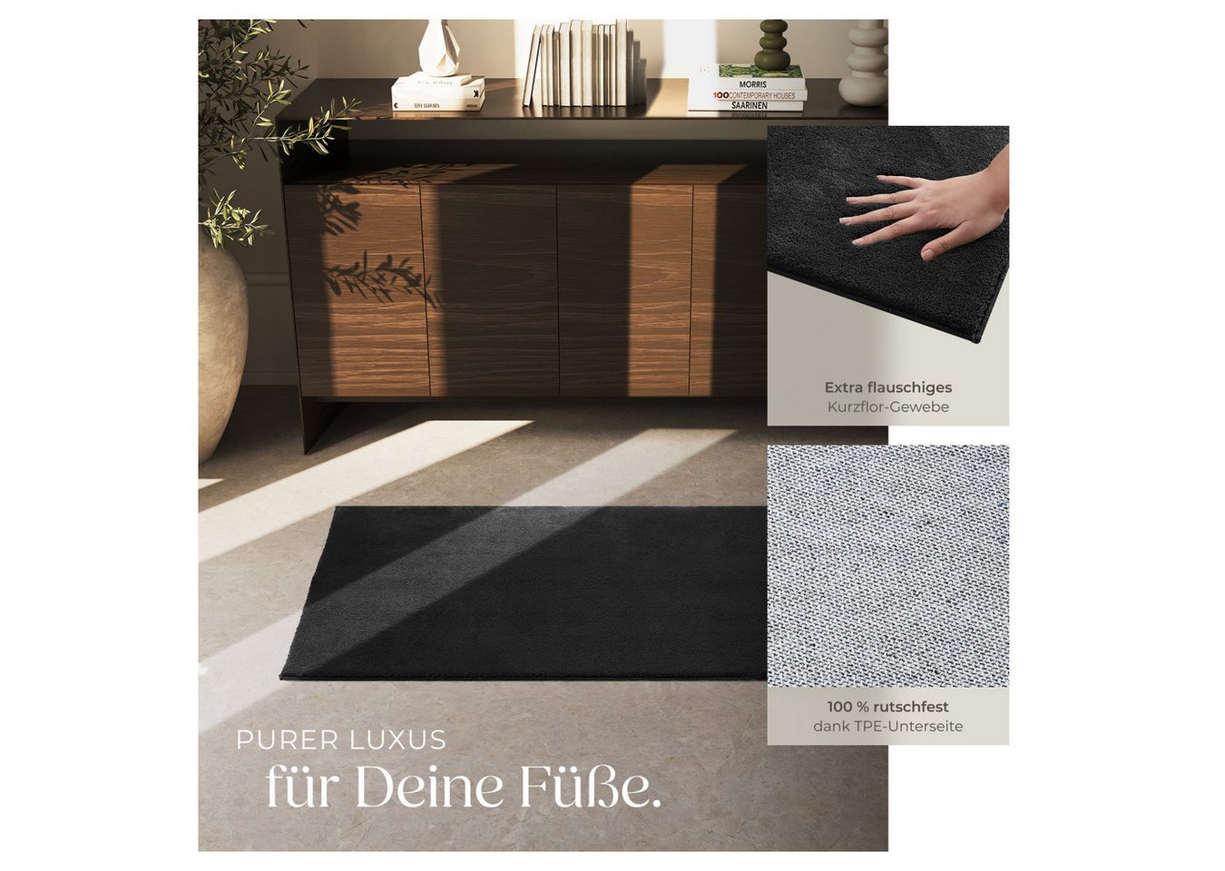 tectake Teppich Kurzflorteppich mit flauschiger Oberfläche, allergikerfreundlich, Rechteck, Höhe: 1,50 mm, strapazierfähig, pflegeleicht, waschbar, rutschfeste  – Bild 3 von 5