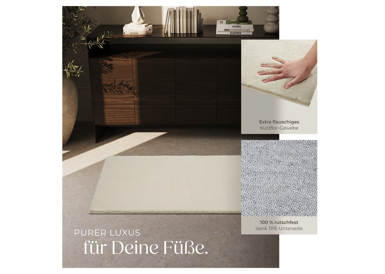 tectake Teppich Kurzflorteppich mit flauschiger Oberfläche, allergikerfreundlich, Rechteck, Höhe: 1,50 mm, strapazierfähig, pflegeleicht, waschbar, rutschfeste  – Bild 3 von 5