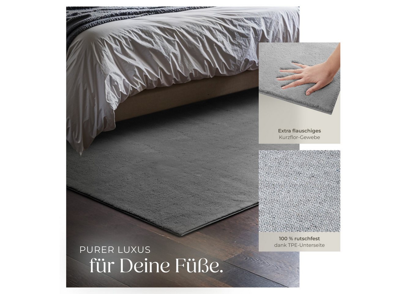 tectake Teppich Kurzflorteppich mit flauschiger Oberfläche, allergikerfreundlich, Rechteck, Höhe: 1,50 mm, strapazierfähig, pflegeleicht, waschbar, rutschfeste  – Bild 3 von 5