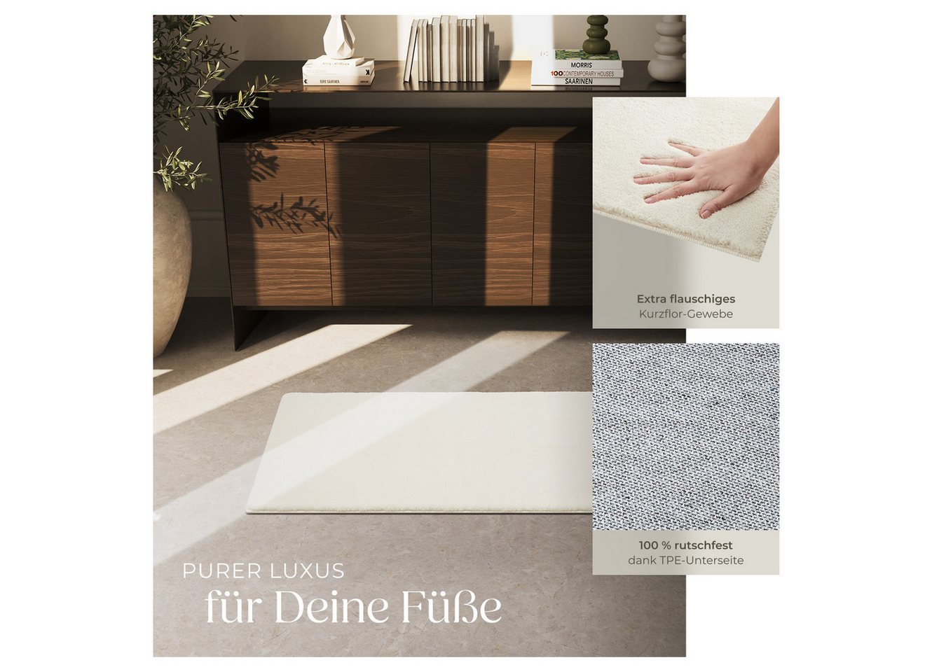 tectake Teppich Kurzflorteppich mit flauschiger Oberfläche, allergikerfreundlich, Rechteck, Höhe: 1,50 mm, strapazierfähig, pflegeleicht, waschbar, rutschfeste  – Bild 3 von 5