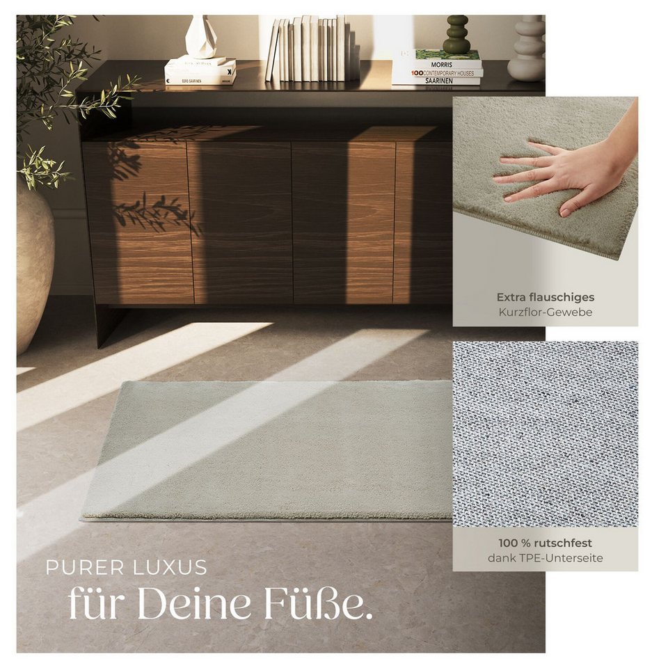 tectake Teppich Kurzflorteppich mit flauschiger Oberfläche, allergikerfreundlich, Rechteck, Höhe: 1,50 mm, strapazierfähig, pflegeleicht, waschbar, rutschfeste  – Bild 3 von 5