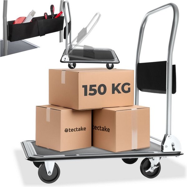 tectake Transportwagen Plattformwagen, Ladefläche 73 x 47 cm, extra Befestigungsösen, (Rollwagen, in schwarz), mit Aufbewahrungsfach, 2 Block- und 2 Drehrollen,