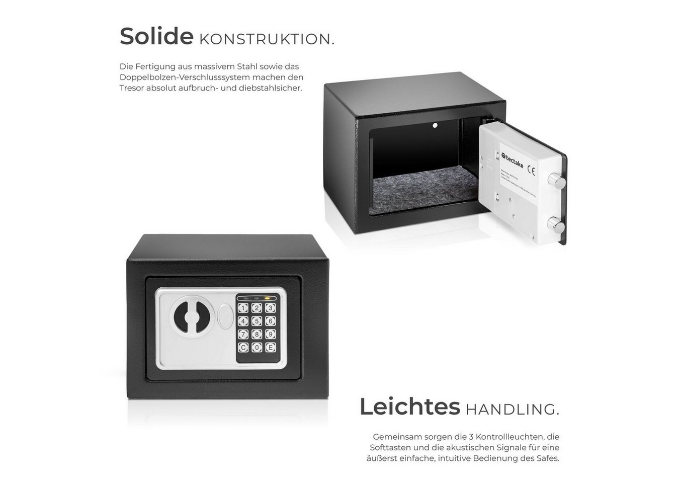 tectake Tresor Elektronischer Safe mit Doppelbolzen-Verschlusssystem, 17 x 23 x 17 (Möbeltresor, in schwarz), LED-Anzeige mit akustischem Signal, wählbarer Sich – Bild 3 von 5