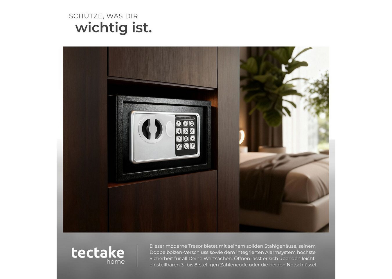 tectake Tresor Elektronischer Safe mit Doppelbolzen-Verschlusssystem, 17 x 23 x 17 (Möbeltresor, in schwarz), LED-Anzeige mit akustischem Signal, wählbarer Sich – Bild 4 von 5