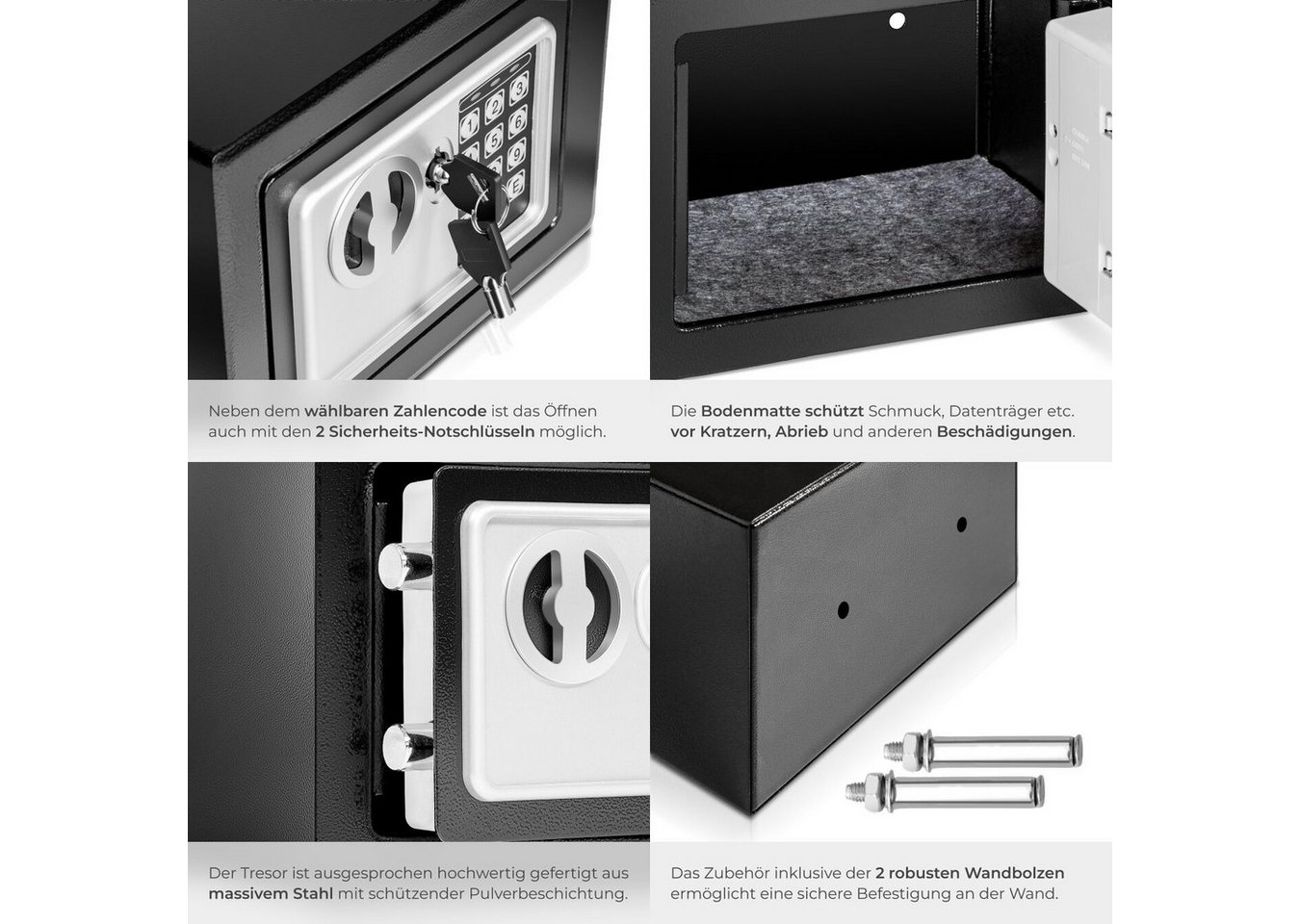 tectake Tresor Elektronischer Safe mit Doppelbolzen-Verschlusssystem, 17 x 23 x 17 (Möbeltresor, in schwarz), LED-Anzeige mit akustischem Signal, wählbarer Sich – Bild 5 von 5