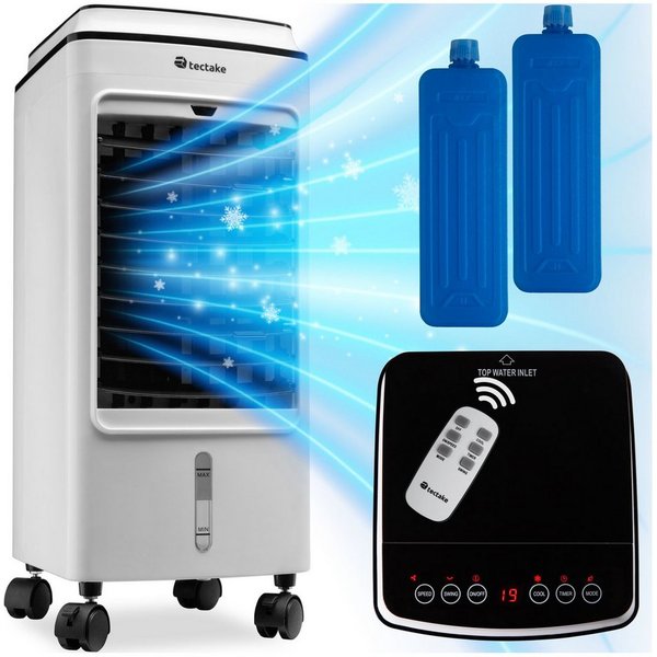 tectake Ventilatorkombigerät Mini-Klimaanlage, Touch-Bedienfeld, inkl. Fernbedienung, mobil, drehbare Lamellen, 3 Modi, mit Timer-Funktion, Wassertank 4 l