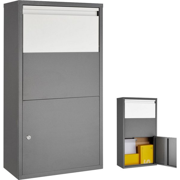 tectake Wandbriefkasten Postbox mit integrierter Rückholsperre, Paketmaße bis 39 x 30 x 12 (Briefkasten Fortress, in anthrazit), Zylinderschloss mit 2 Schlüssel