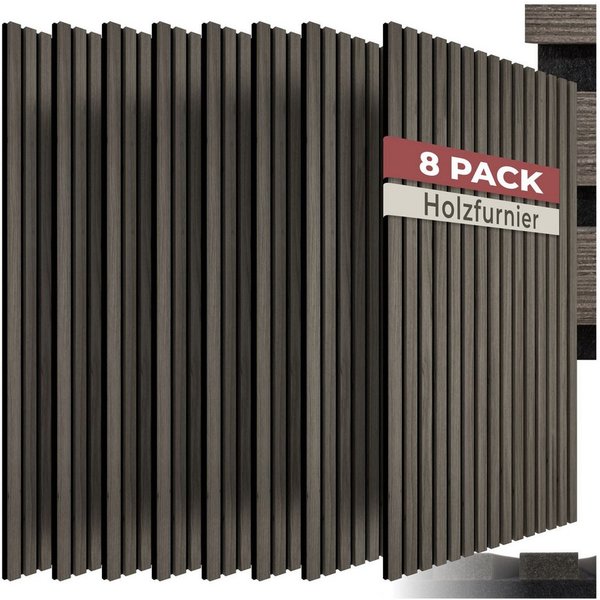 tectake Wandpaneel 3D Akustikmodul Echtholzfurnier 110x50 cm schallabsorbierend Filz, BxL: 50x110 cm, (Akustikpaneele Wand Sonic Wall IV, 8-tlg., in Eiche grau)