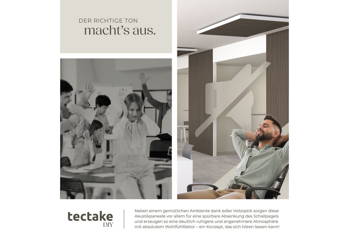 tectake Wandpaneel 3D Akustikmodul Echtholzfurnier 110x50 cm schallabsorbierend Filz, BxL: 50x110 cm, (Akustikpaneele Wand Sonic Wall IV, 8-tlg., in Eiche grau) – Bild 5 von 5