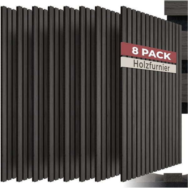 tectake Wandpaneel 3D Akustikplatte 110x50 cm Echtholzfurnier schallabsorbierend Filz, BxL: 50x110 cm, (Akustikpaneele Wand Sonic Wall IV, 8-tlg., in Eiche schw