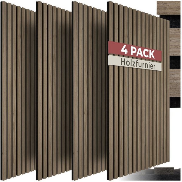 tectake Wandpaneel Akustikpaneele aus MDF und Echtholzfurnier - Eiche dunkel, BxL: 50x110 cm, 0.55000000000000004 qm, (Holzpaneele Sonic Wall II, 4-tlg., Größe 