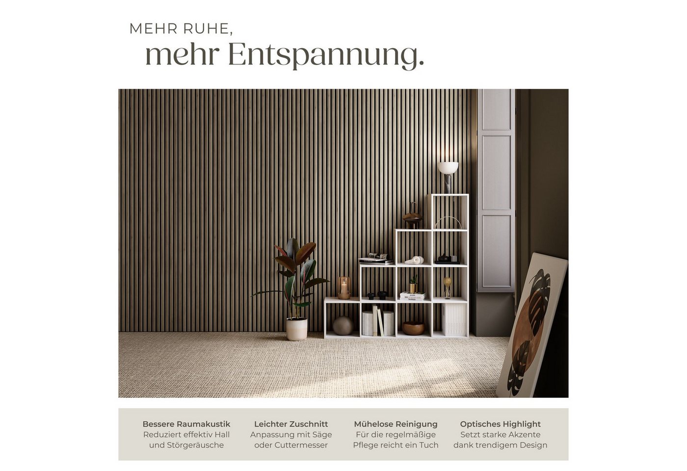 tectake Wandpaneel Akustikpaneele aus MDF und Echtholzfurnier - Eiche dunkel, BxL: 50x110 cm, 0.55000000000000004 qm, (Holzpaneele Sonic Wall II, 4-tlg., Größe  – Bild 3 von 5
