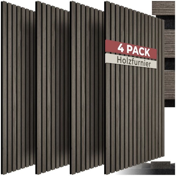 tectake Wandpaneel Akustikpaneele aus MDF und Echtholzfurnier - Eiche grau, BxL: 50x110 cm, 0.55000000000000004 qm, (Holzpaneele Sonic Wall II, 4-tlg., Größe fl