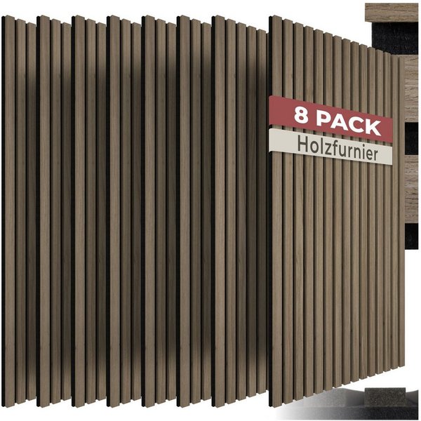 tectake Wandpaneel Akustikpaneele aus MDF und Echtholzfurnier, je 110 x 50 x 1,1 cm, BxL: 50x110 cm, (Holzpaneele Sonic Wall IV, 8-tlg., Holzoptik in Eiche dunk