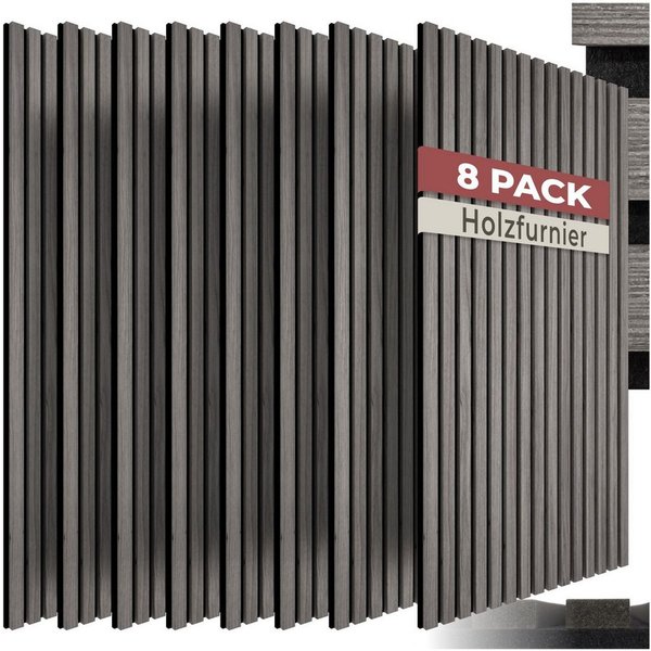 tectake Wandpaneel Akustikpaneele aus MDF und Echtholzfurnier, je 110 x 50 x 1,1 cm, BxL: 50x110 cm, (Holzpaneele Sonic Wall IV, 8-tlg., Holzoptik in Eiche hell