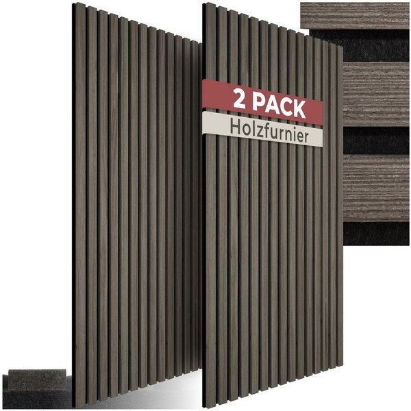 tectake Wandpaneel Akustikpaneele aus MDF und Echtholzfurnier - Eiche grau, BxL: 50x110 cm, 0.55000000000000004 qm, (Holzpaneele Sonic Wall II, 2-tlg., Größe fl