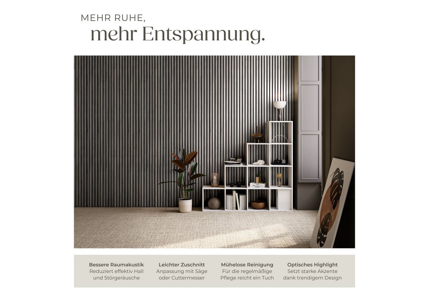 tectake Wandpaneel Akustikpaneele aus MDF und Echtholzfurnier - Eiche hellgrau, BxL: 60x120 cm, 0.72 qm, (Holzpaneele Sonic Wall, 2-tlg., Größe flexibel anpassb – Bild 3 von 5