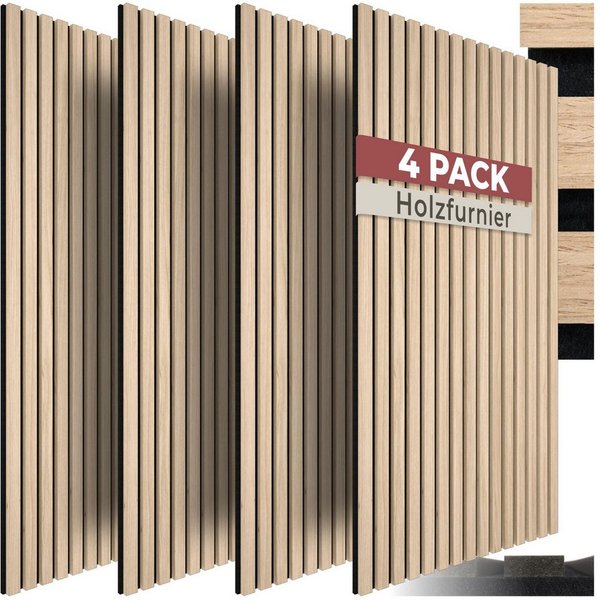 tectake Wandpaneel Akustikpaneele aus MDF und Echtholzfurnier - Eiche hell, BxL: 50x110 cm, 0.55000000000000004 qm, (Holzpaneele Sonic Wall II, 4-tlg., Größe fl
