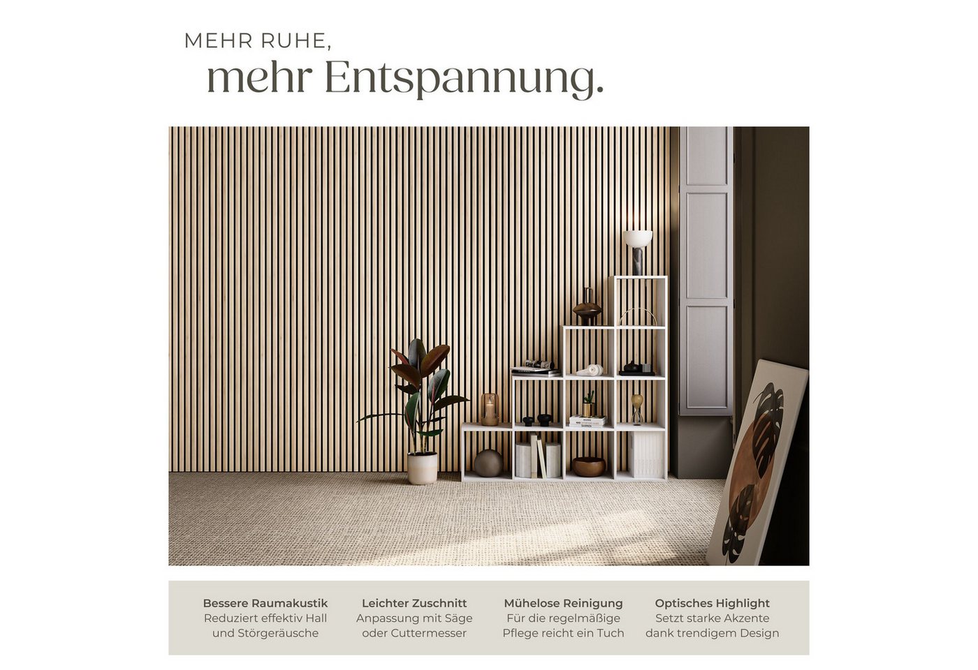 tectake Wandpaneel Akustikpaneele aus MDF und Echtholzfurnier - Eiche hell, BxL: 50x110 cm, 0.55000000000000004 qm, (Holzpaneele Sonic Wall II, 4-tlg., Größe fl – Bild 3 von 5