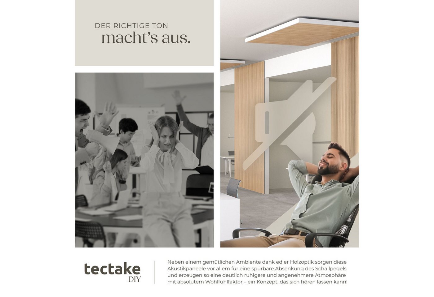 tectake Wandpaneel Akustikpaneele aus MDF und Echtholzfurnier - Eiche hell, BxL: 50x110 cm, 0.55000000000000004 qm, (Holzpaneele Sonic Wall II, 4-tlg., Größe fl – Bild 5 von 5