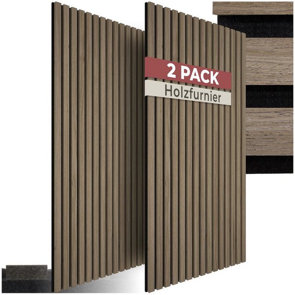 tectake Wandpaneel Akustikpaneele aus MDF und Echtholzfurnier - Eiche dunkel, BxL: 50x110 cm, 0.55000000000000004 qm, (Holzpaneele Sonic Wall II, 2-tlg., Größe 