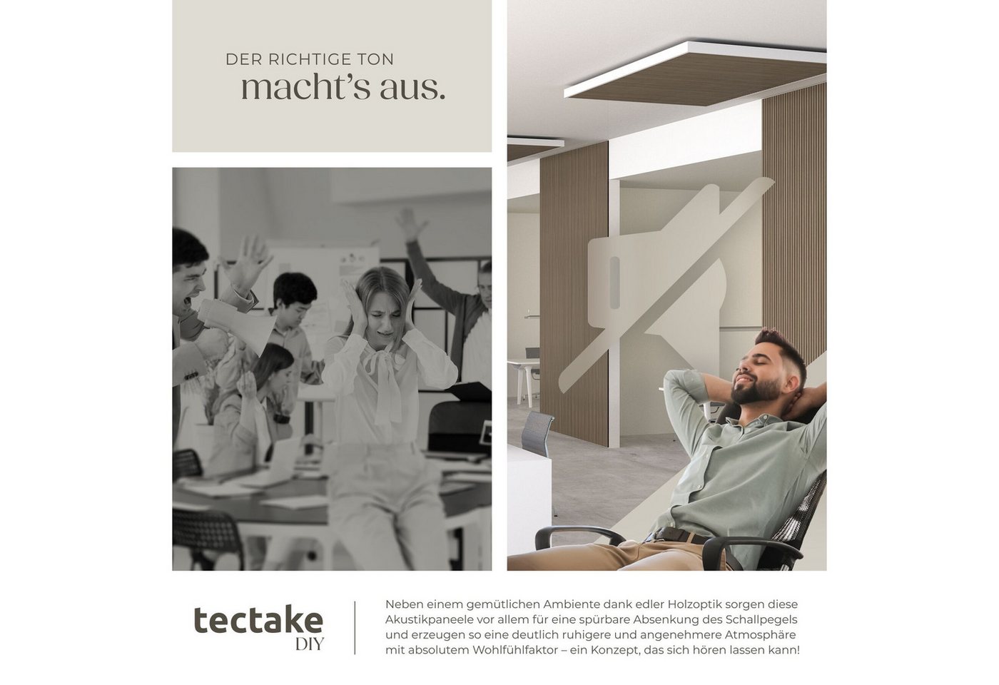 tectake Wandpaneel Akustikpaneele aus MDF und Echtholzfurnier - Eiche dunkel, BxL: 50x110 cm, 0.55000000000000004 qm, (Holzpaneele Sonic Wall II, 2-tlg., Größe  – Bild 5 von 5