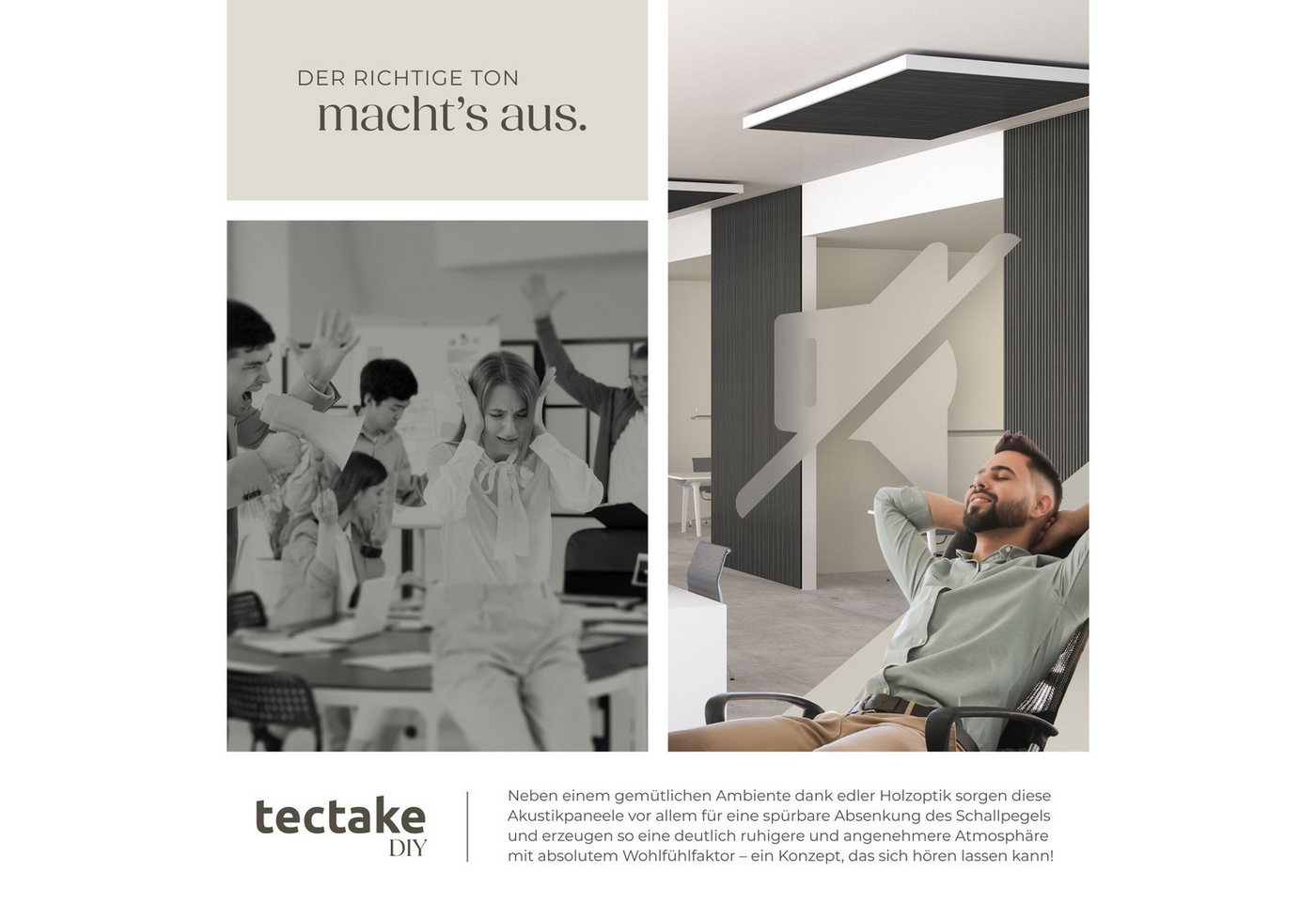tectake Wandpaneel Akustikpaneele aus MDF und Echtholzfurnier - Eiche schwarz, BxL: 50x110 cm, 0.55000000000000004 qm, (Holzpaneele Sonic Wall II, 2-tlg., Größe – Bild 5 von 5