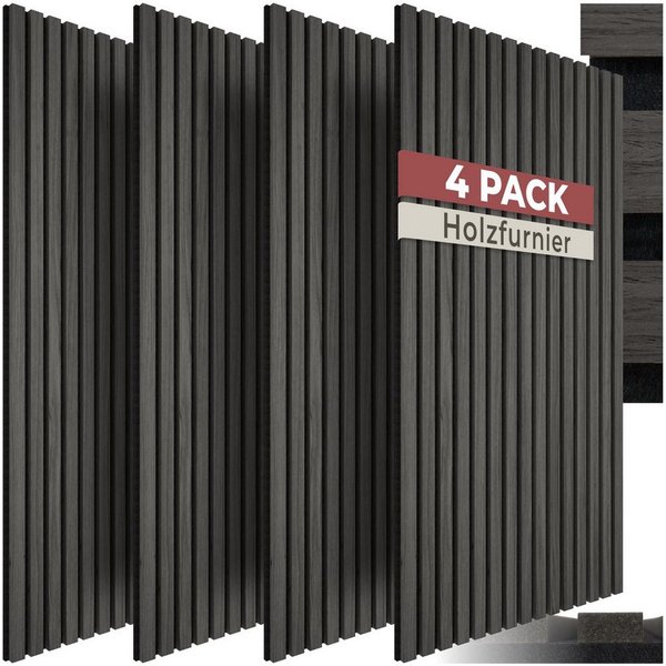 tectake Wandpaneel Akustikpaneele aus MDF und Echtholzfurnier - Eiche schwarz, BxL: 50x110 cm, 0.55000000000000004 qm, (Holzpaneele Sonic Wall II, 4-tlg., Größe