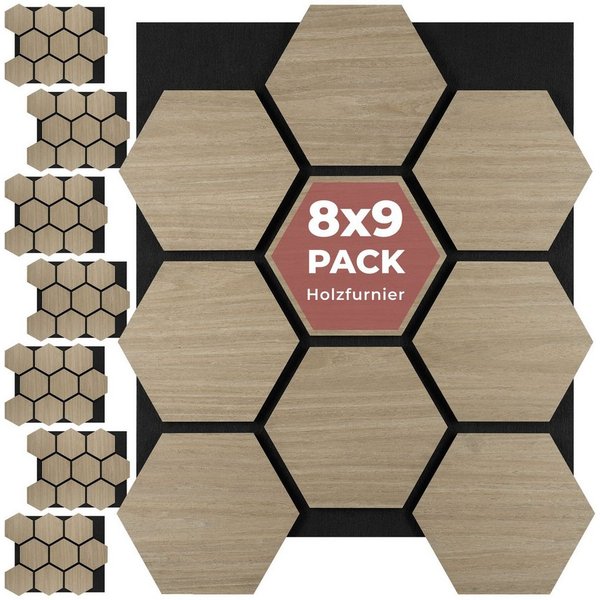 tectake Wandpaneel Akustikpaneele aus MDF und Echtholzfurnier, je 76 x 62 x 1,8 cm, BxL: 62x76 cm, 0.47 qm, (Schallschutzplatten mit Wabenmuster Sonic Shield, 8