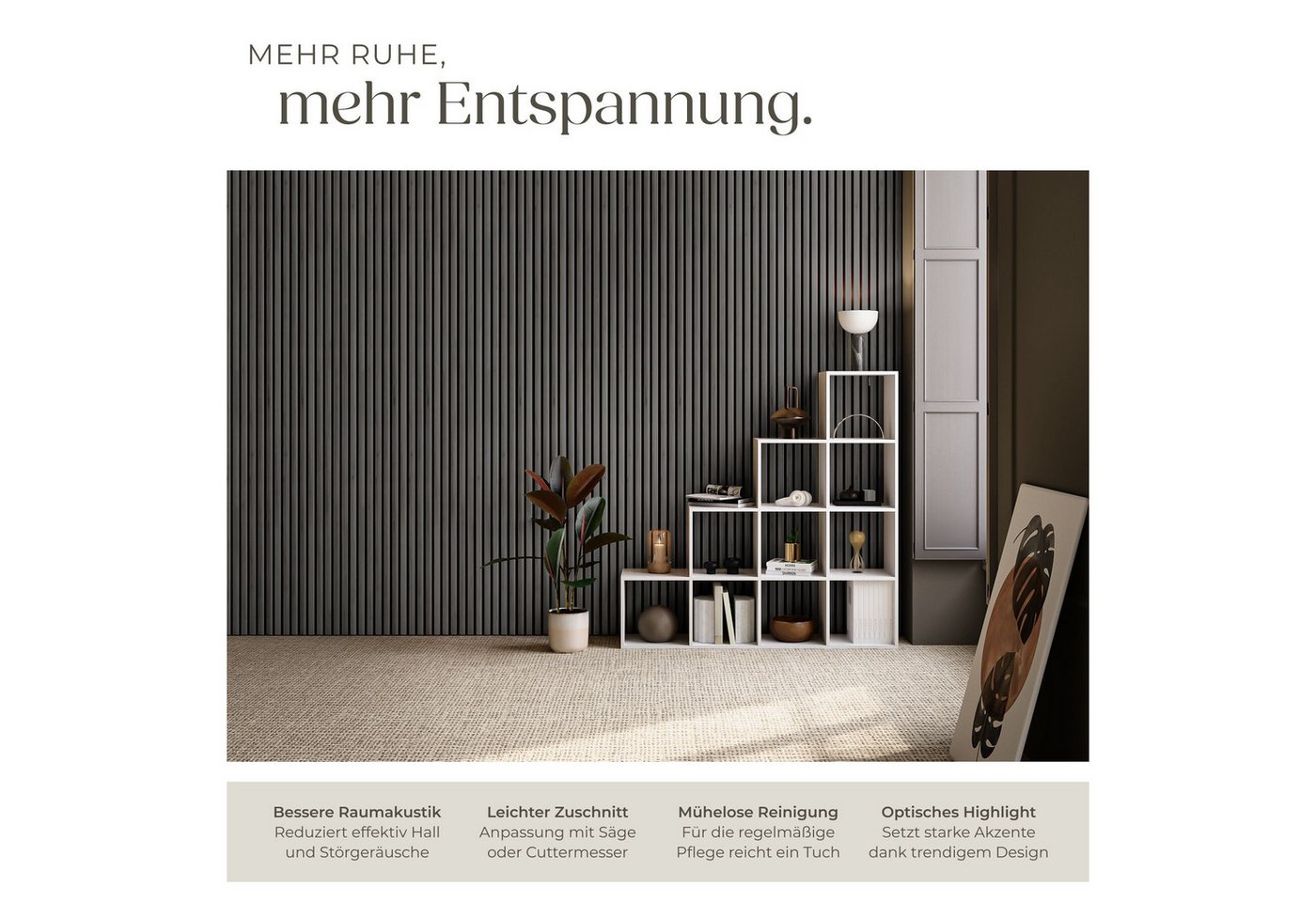 tectake Wandpaneel Akustikpaneele aus MDF und Echtholzfurnier - Eiche schwarz, BxL: 60x120 cm, 0.72 qm, (Holzpaneele Sonic Wall, 2-tlg., Größe flexibel anpassba – Bild 3 von 5