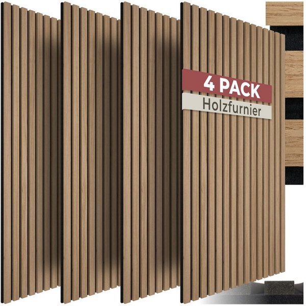 tectake Wandpaneel Akustikpaneele aus MDF und Echtholzfurnier - Eiche, BxL: 50x110 cm, 0.55000000000000004 qm, (Holzpaneele Sonic Wall II, 4-tlg., Größe flexibe