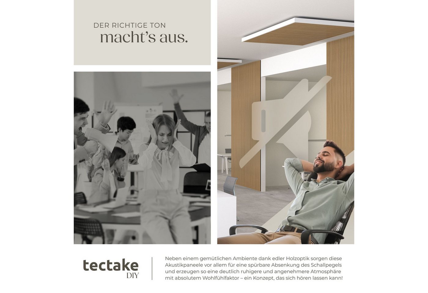 tectake Wandpaneel Akustikpaneele aus MDF und Echtholzfurnier - Eiche, BxL: 50x110 cm, 0.55000000000000004 qm, (Holzpaneele Sonic Wall II, 4-tlg., Größe flexibe – Bild 5 von 5