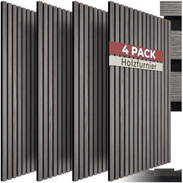tectake Wandpaneel Akustikpaneele aus MDF und Echtholzfurnier - Eiche hellgrau, BxL: 50x110 cm, 0.55000000000000004 qm, (Holzpaneele Sonic Wall II, 4-tlg., Größ