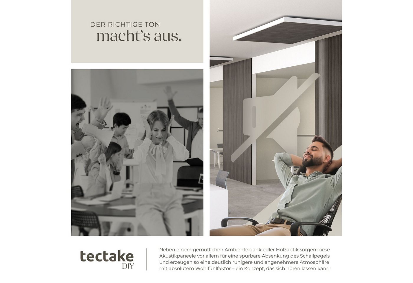 tectake Wandpaneel Akustikpaneele aus MDF und Echtholzfurnier - Eiche hellgrau, BxL: 50x110 cm, 0.55000000000000004 qm, (Holzpaneele Sonic Wall II, 4-tlg., Größ – Bild 5 von 5
