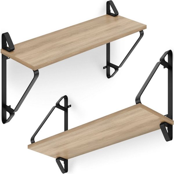 tectake Wandregal Ablageregal aus Holz und Stahl, 60 x 20 x 33,5 cm, Hängeregal Irvine 2-tlg., Industrial Style, Belastbarkeit je Regal 15 kg, einfache Montage