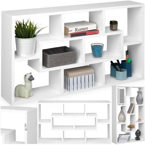 tectake Wandregal Hängeregal im Retro-Stil mit 8 Fächern, 85 x 48 x 16 cm, Regal mit acht Fächern Kassandra 1-tlg., unsichtbare Aufhängung, schnelle Montage