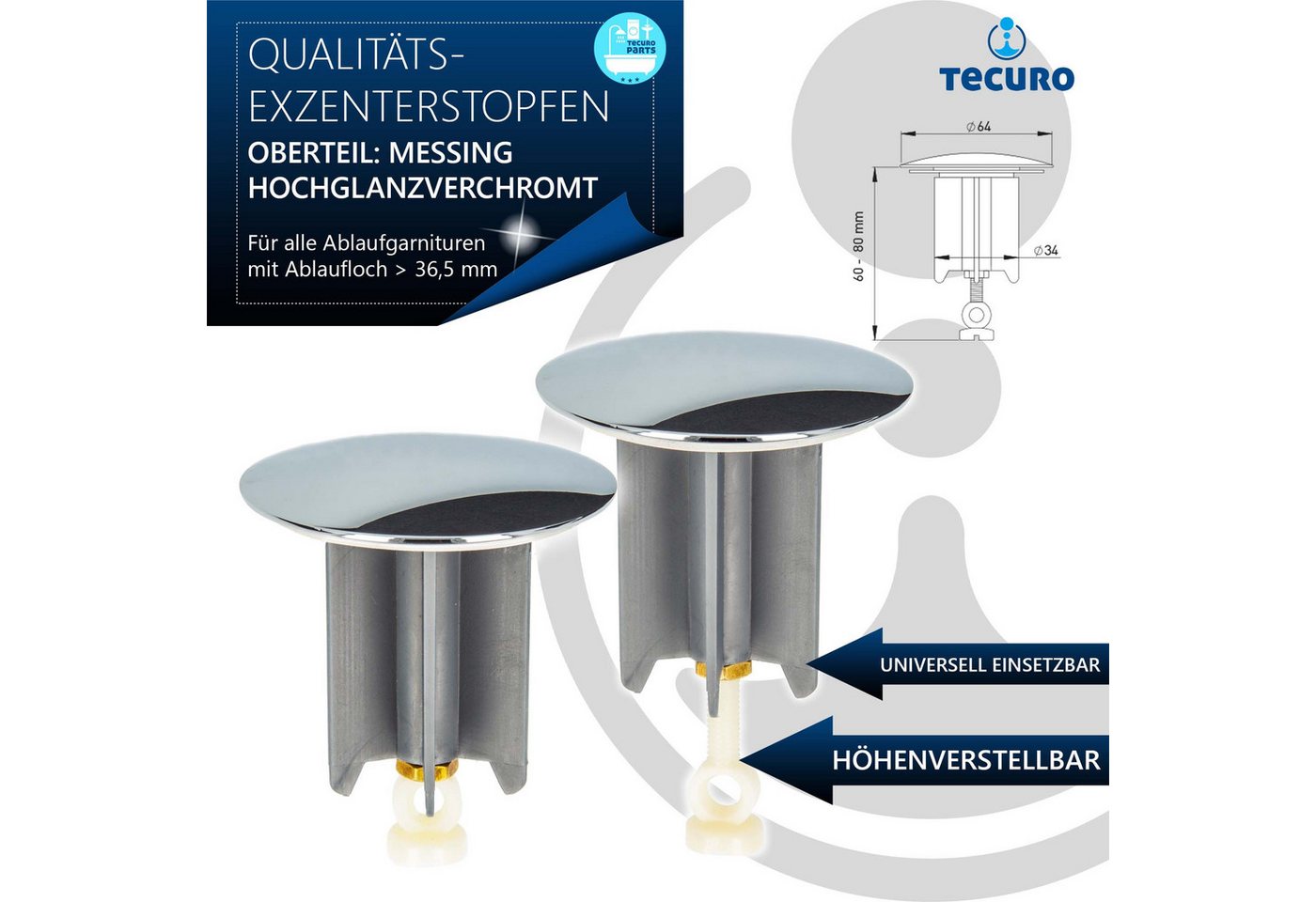 tecuro Ablaufventil Universal Exzenterstopfen Ø 64 mm Ablaufstopfen – Bild 4 von 5
