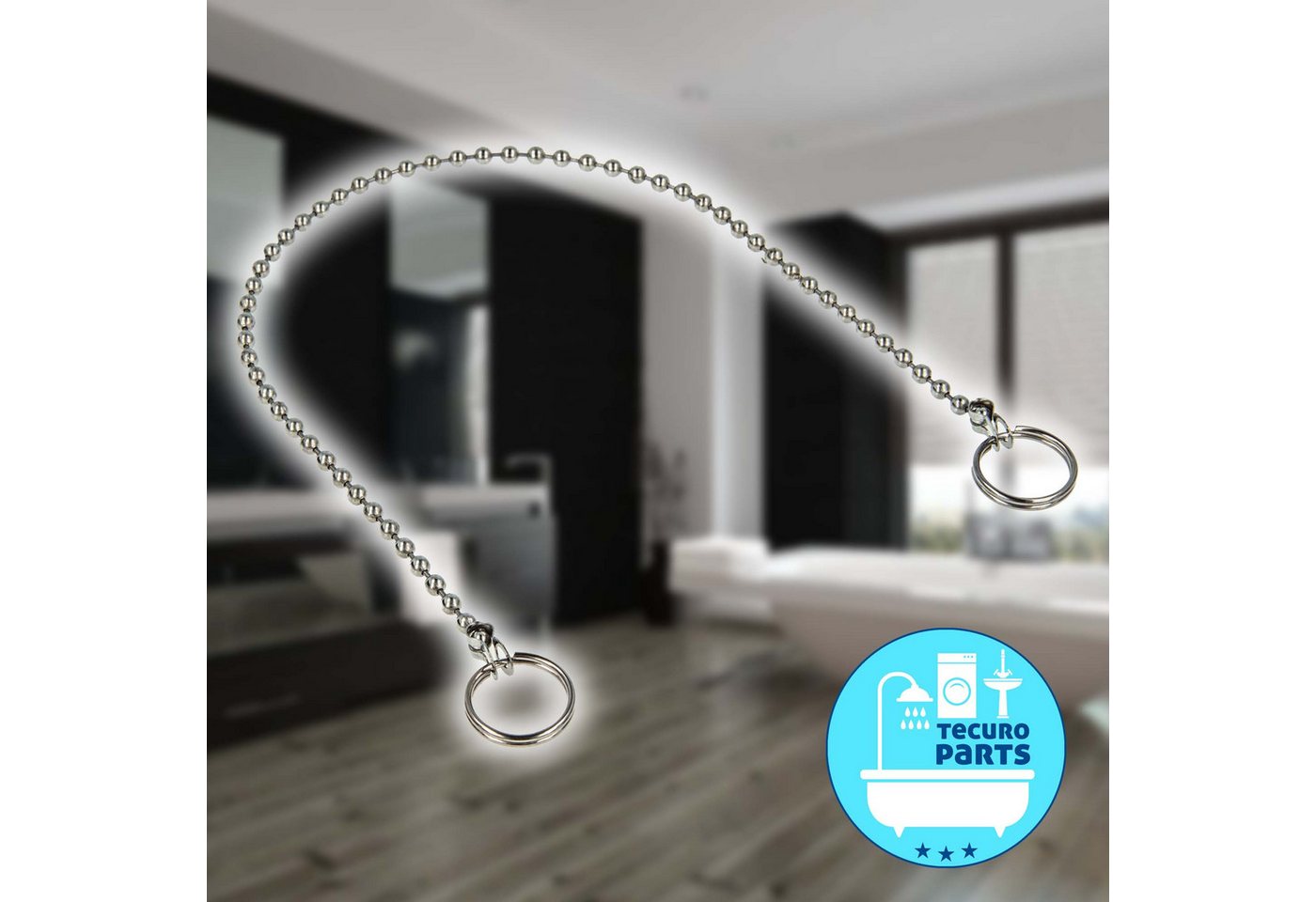 tecuro Ablaufventil Ventilstopfen Kugelkette 30 cm x Ø 3,6 mm, verchromt – Bild 3 von 4