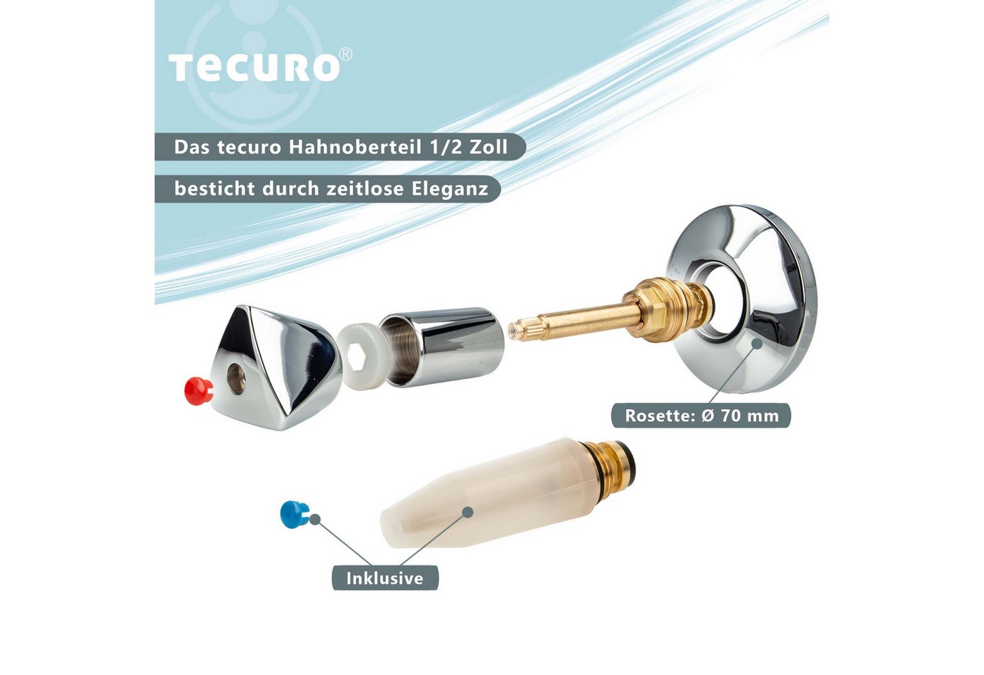 tecuro Absperrventil Hahnoberteil 1/2 Zoll, mit Griff und Rosette, für Unterputz-Ventile – Bild 2 von 5
