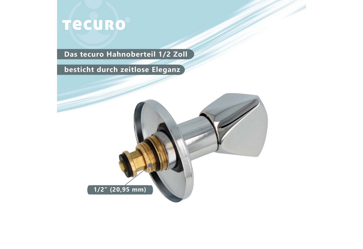 tecuro Absperrventil Hahnoberteil 1/2 Zoll, mit Griff und Rosette, für Unterputz-Ventile – Bild 3 von 5