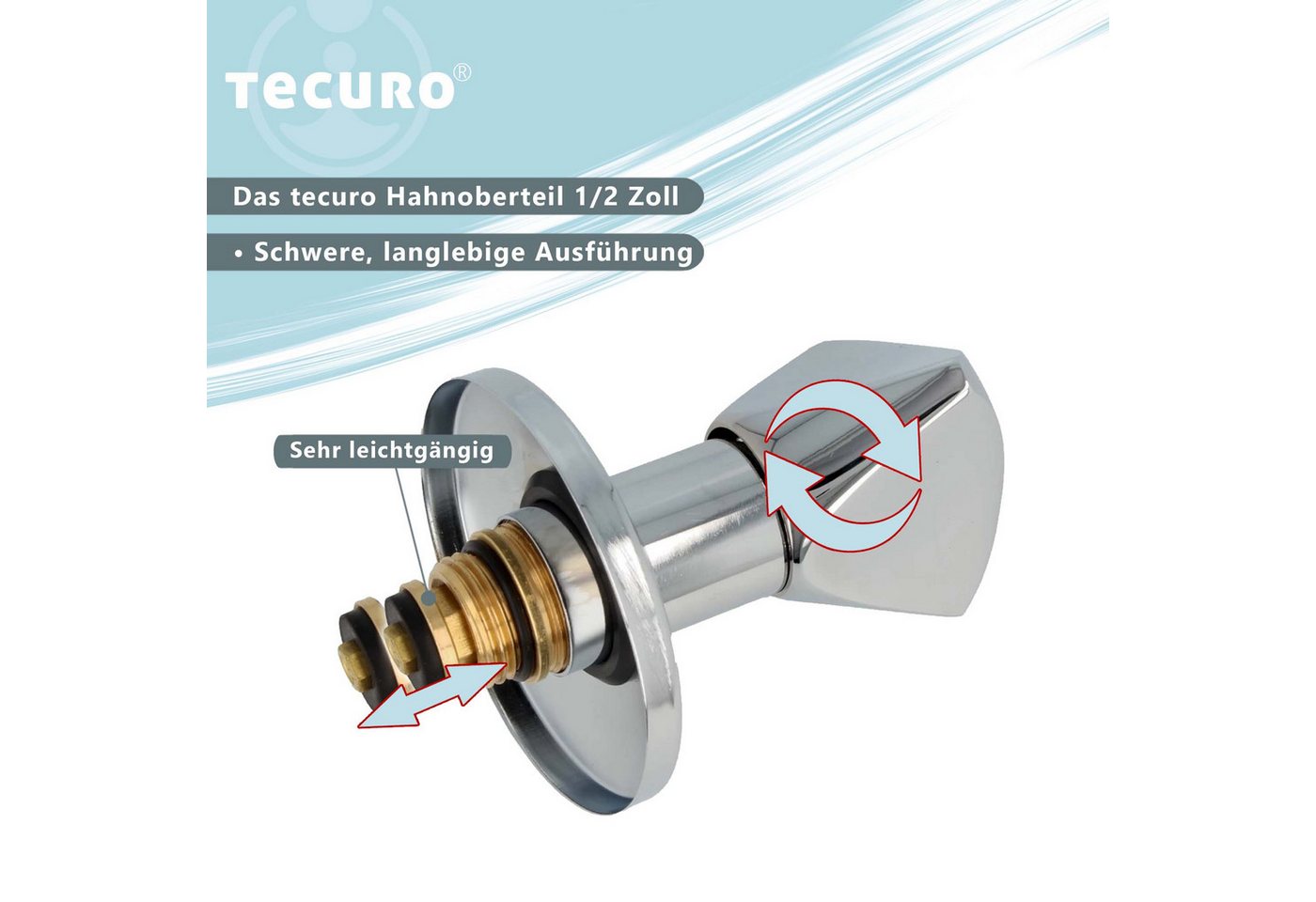 tecuro Absperrventil Hahnoberteil 1/2 Zoll, mit Griff und Rosette, für Unterputz-Ventile – Bild 5 von 5