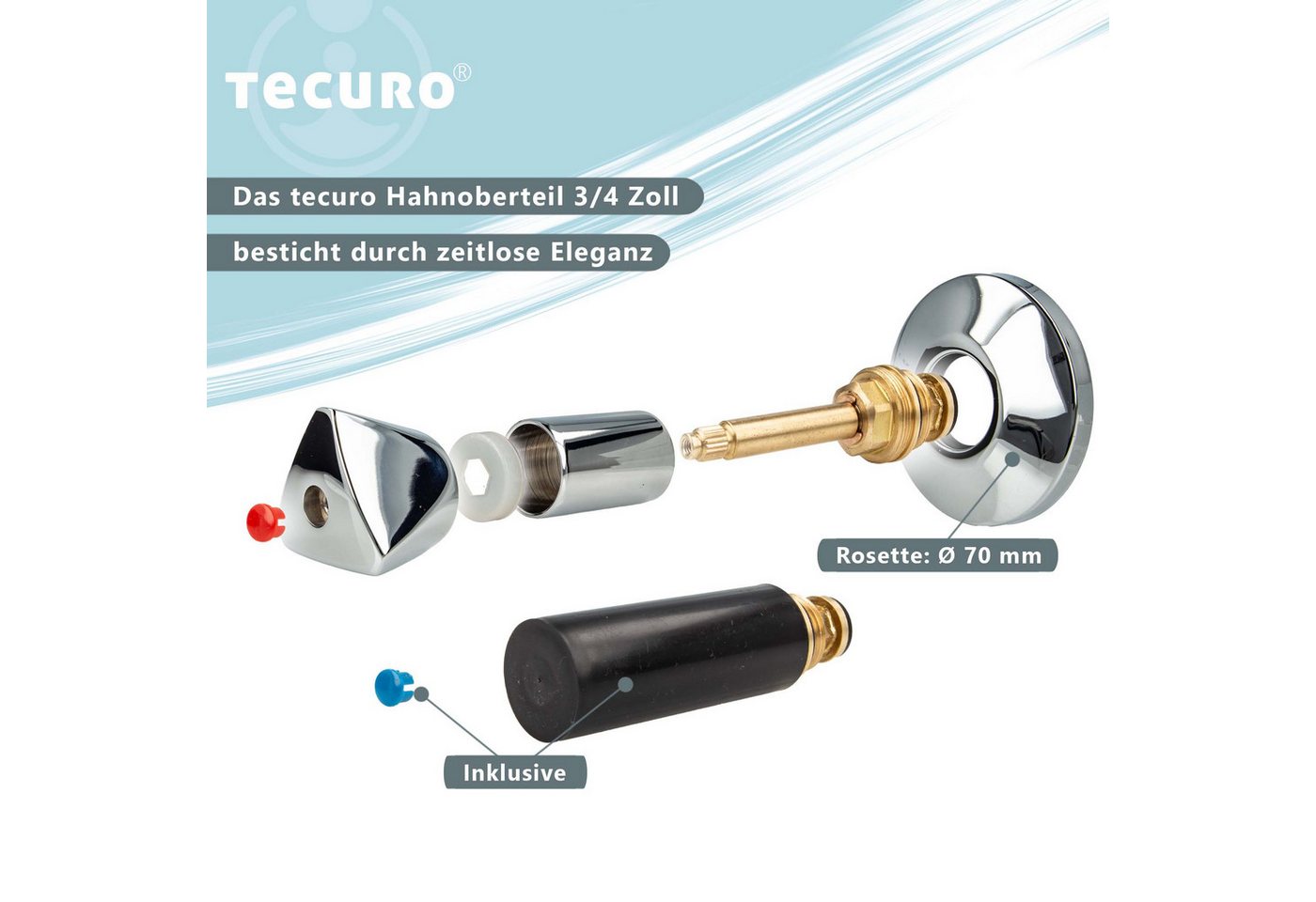 tecuro Absperrventil Hahnoberteil 3/4 Zoll, mit Griff und Rosette, für Unterputz-Ventile – Bild 2 von 5