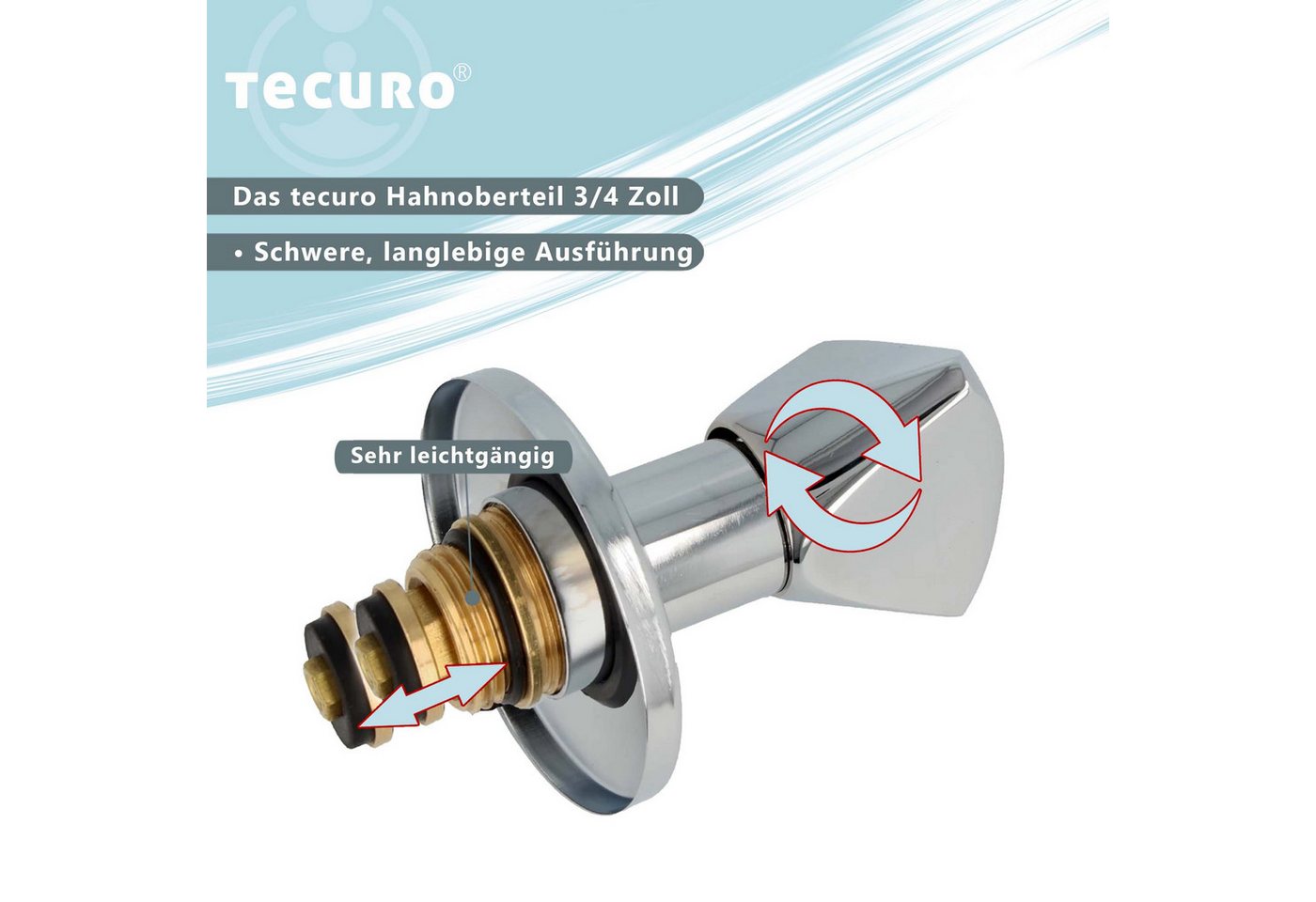 tecuro Absperrventil Hahnoberteil 3/4 Zoll, mit Griff und Rosette, für Unterputz-Ventile – Bild 5 von 5