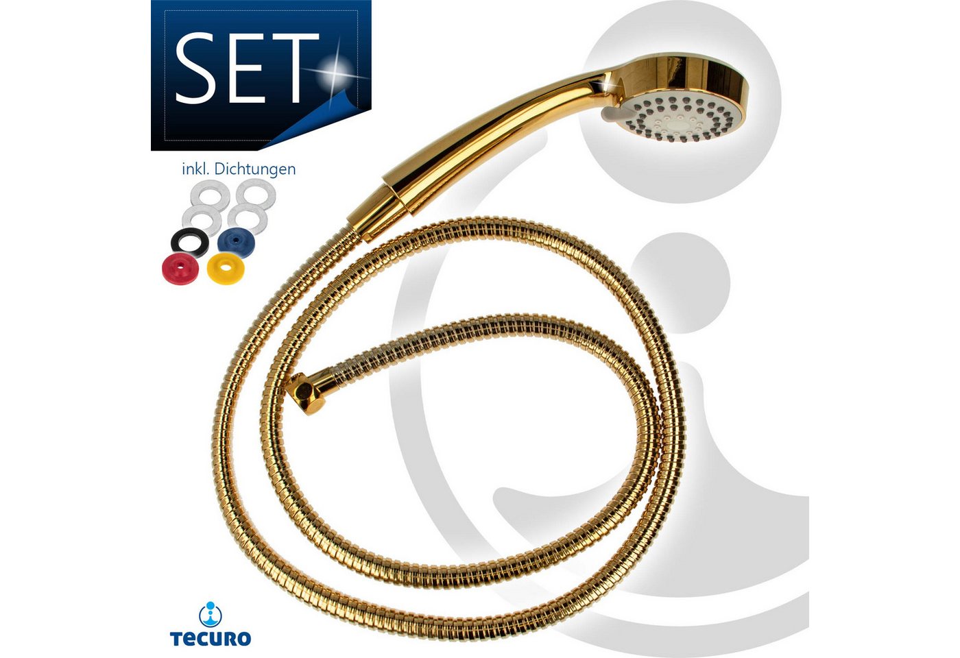 tecuro Brausegarnitur Antikalk - Handbrause ew-080 gold - mit 3-Funktionen, Metallschlauch – Bild 4 von 5